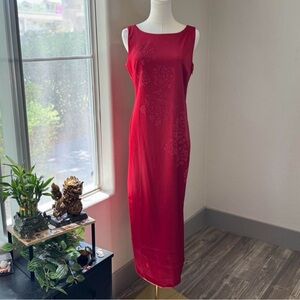 CDC Red Floral Maxi Dress with Rose Beading